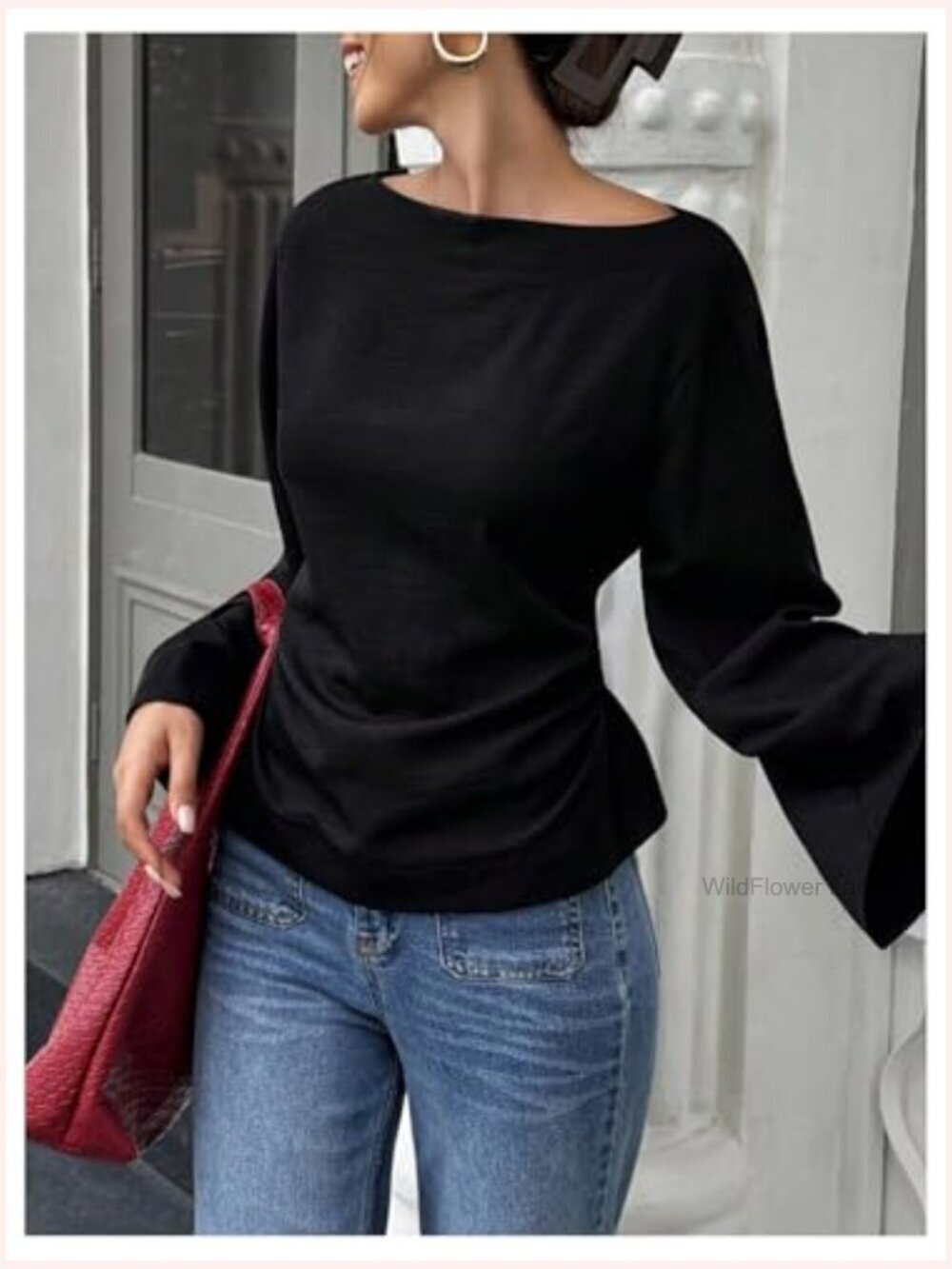 Women's Long Sleeve Blouse Boat Neck Drop Shoulder Tunic Top - Picture 4 of 5